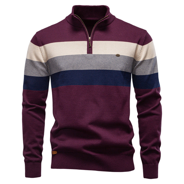 Modern men's colorblock half-zip sweater, premium Torino collection.