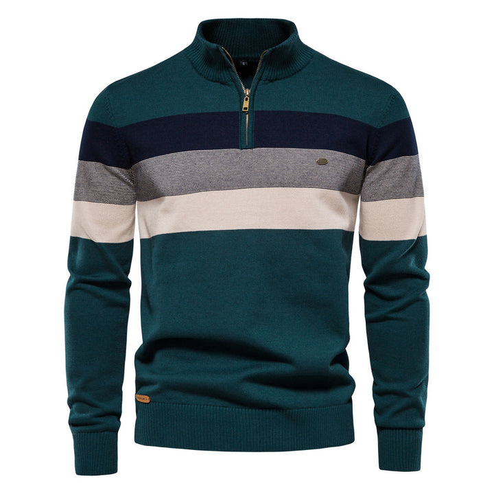 Torino men's casual sweater, half-zip neckline, fashionable colorblock pattern.