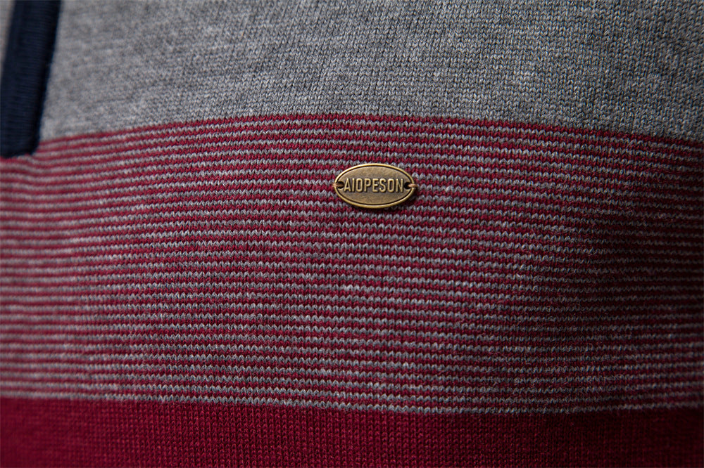 Modern men's casual colorblock half-zip, long sleeve for contemporary style.