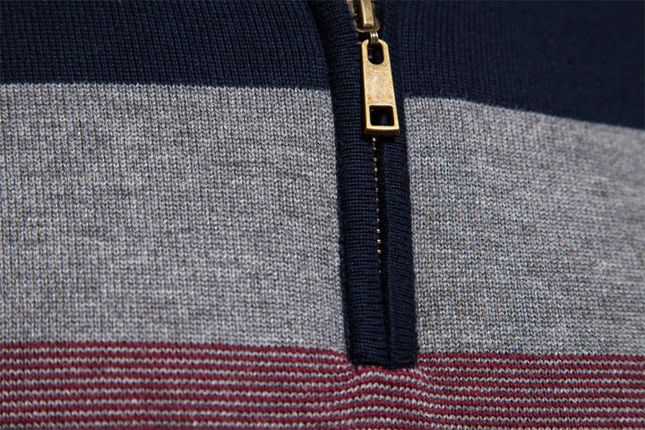 Stylish men's half-zip sweater, colorblock detail, easy-wear pullover.
