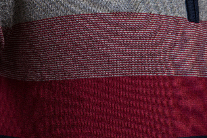 Men's colorblock half-zip sweater, modern design, ideal for various occasions.