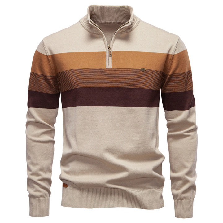 Long sleeve men's sweater, half-zip, cozy colorblock for modern style.
