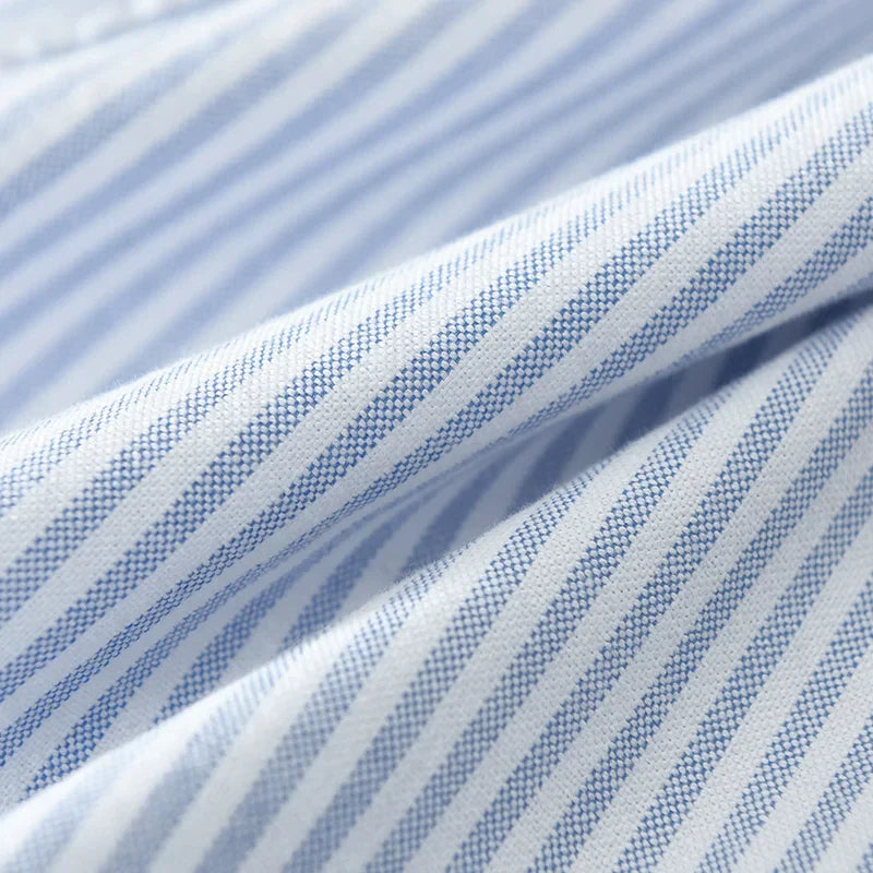 Toulouse men's long sleeve button-up shirt featuring a timeless gray stripe pattern. Smart casual fashion.