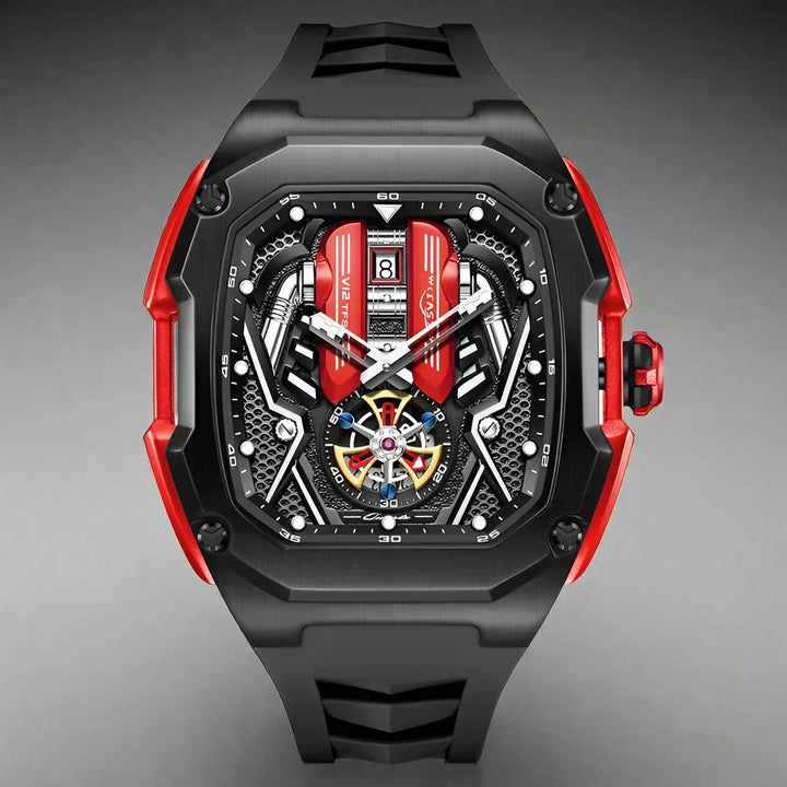 Men's tourbillon chronograph watch. Detailed luminous dial & sub-dials. Elegant & durable men's timepiece.