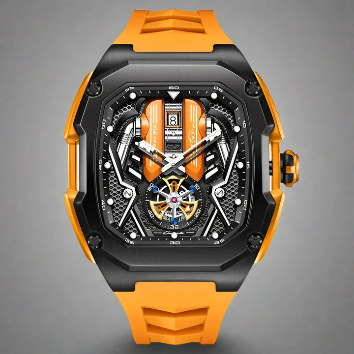 Men's Tourbillon Chronograph Watch: Elegant stainless steel, durable rubber, luminous dial. A top gift timepiece.