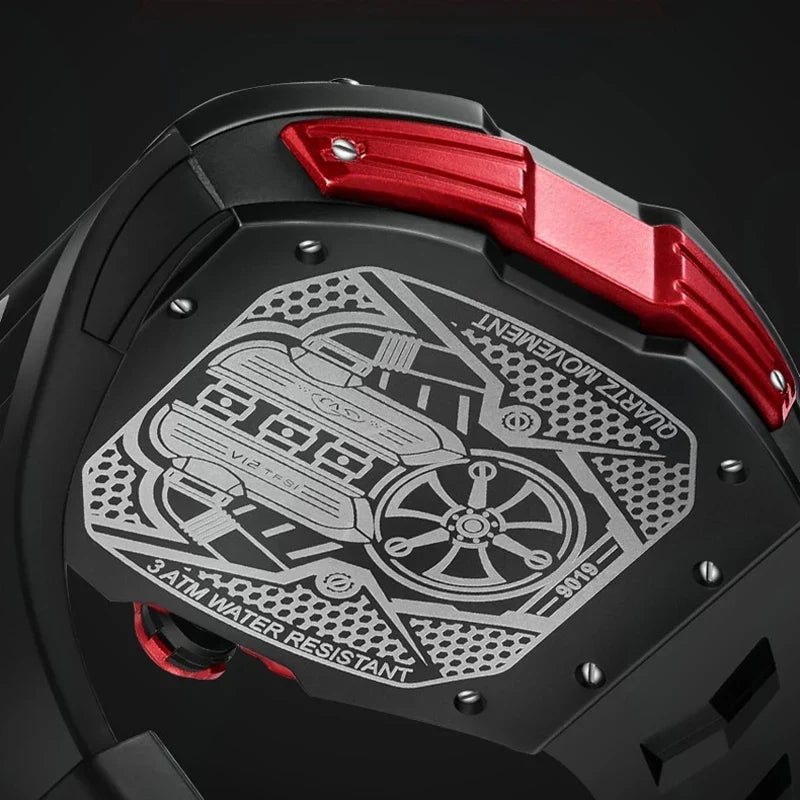 Durable rubber strap detail of men's tourbillon chronograph watch. Comfortable & stylish timepiece.