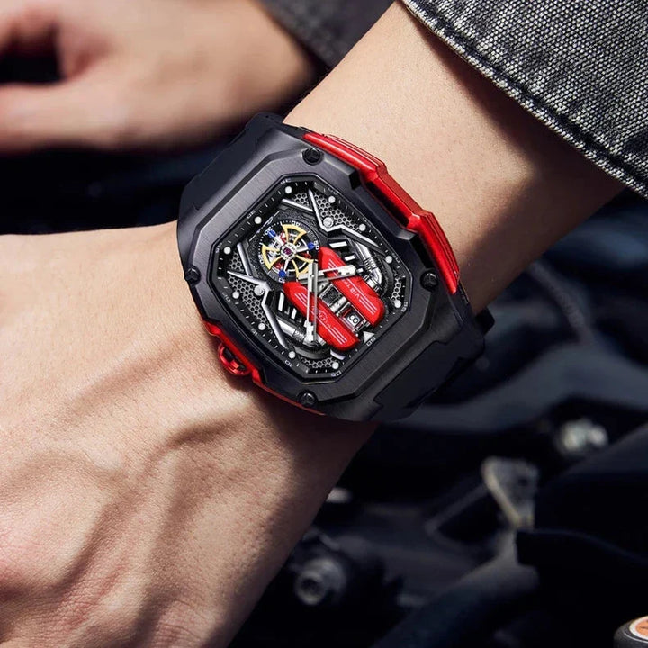 Men's tourbillon chronograph watch with luminous dial in gift box. A luxurious & durable gift.