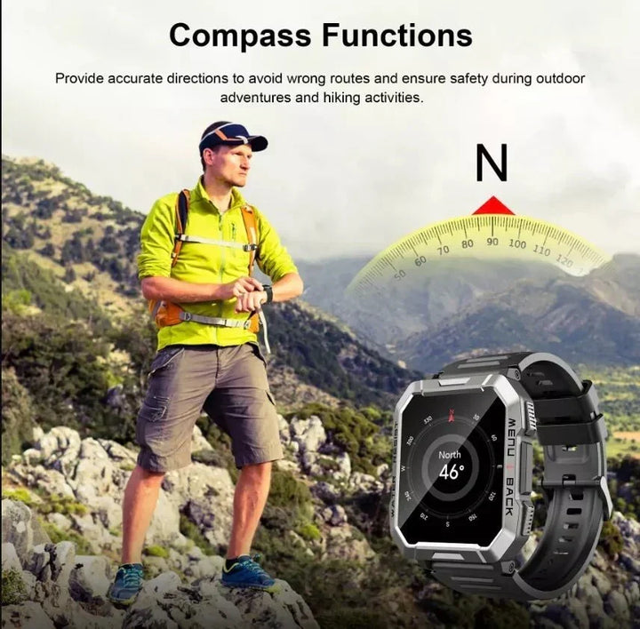 TrailMate men's adventure gear: a durable GPS fitness tracker outdoor smartwatch for survival.