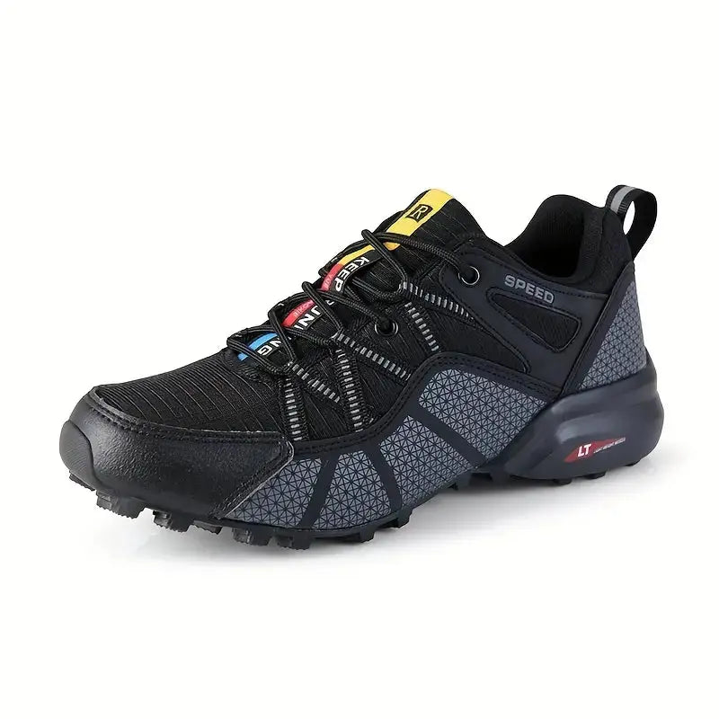 Close-up of men's TrailStep Pro hiking shoe sole, rugged grip for outdoor trails, arch support detail