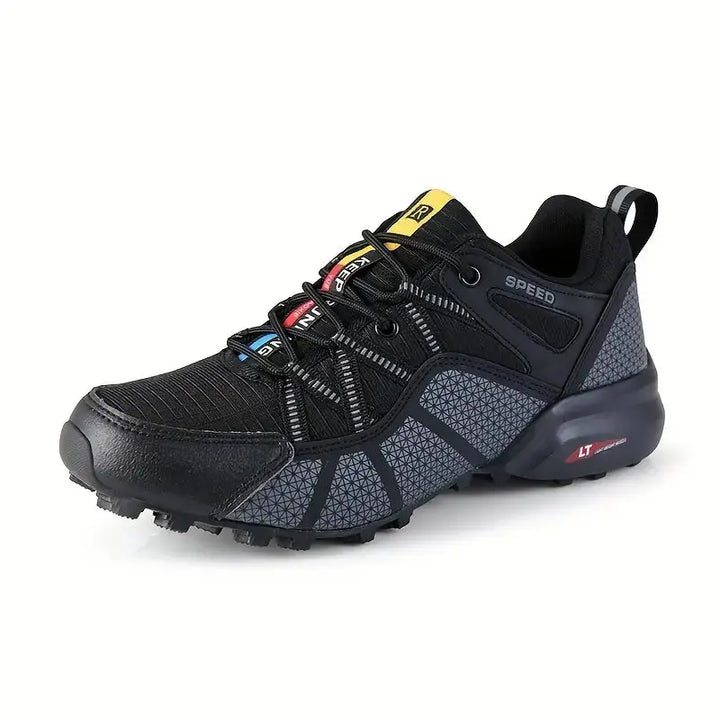 Close-up of men's TrailStep Pro hiking shoe sole, rugged grip for outdoor trails, arch support detail