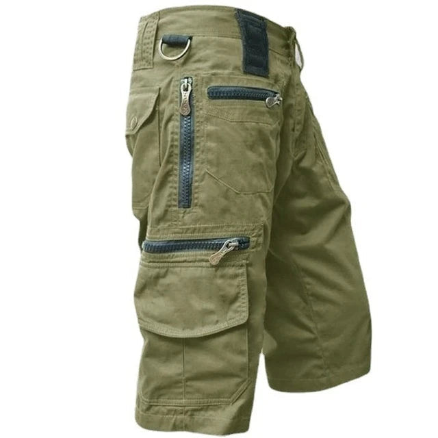TrailTrek men's cargo shorts with secure zip pockets. Ideal for travel & hiking, offering quick-dry comfort.