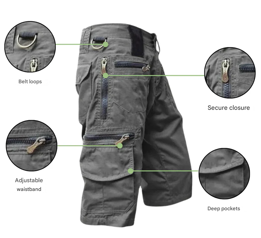 Quick-dry TrailTrek men's outdoor cargo shorts. Breathable and comfortable, ideal for warm weather adventures.