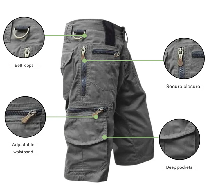 Quick-dry TrailTrek men's outdoor cargo shorts. Breathable and comfortable, ideal for warm weather adventures.