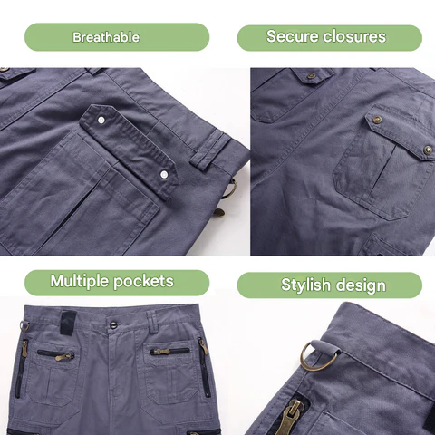 Man wearing TrailTrek quick-dry cargo shorts, hiking on a mountain trail. Comfortable outdoor adventure gear.
