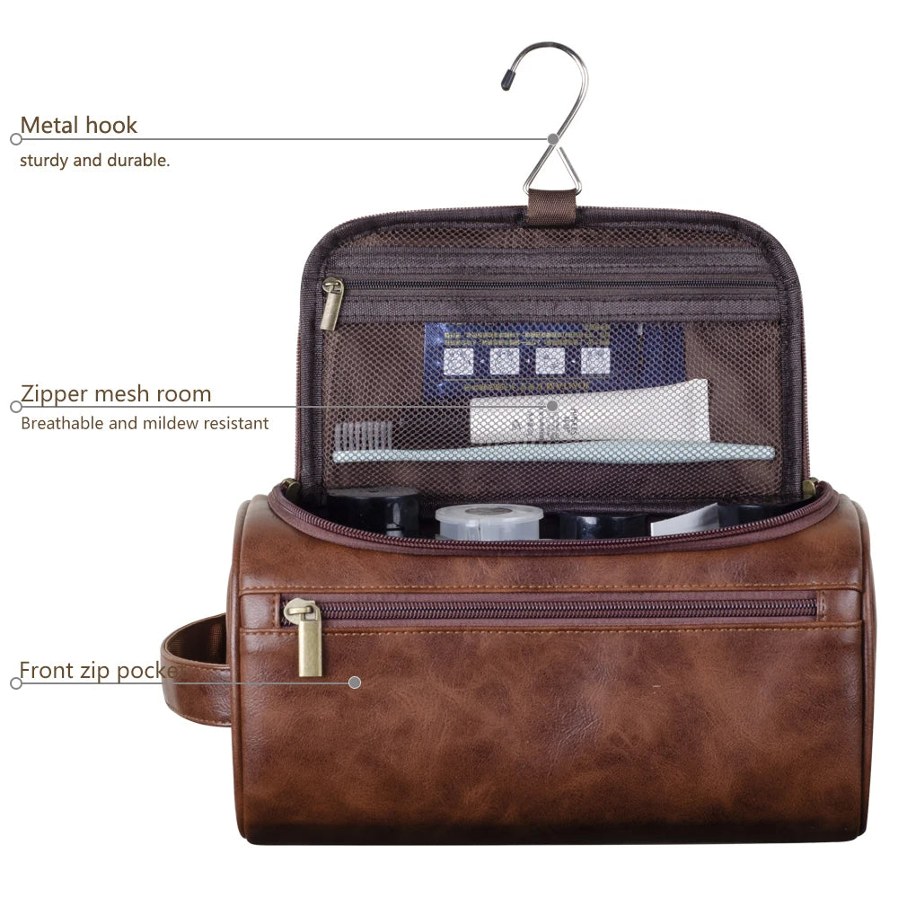 Portable men's travel bag for toiletries. Efficient grooming kit storage with waterproof lining.