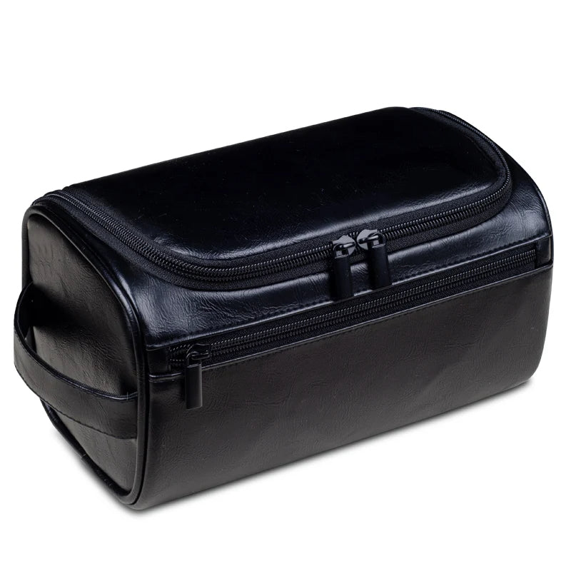 Durable men's travel accessories: a compact toiletry bag with a waterproof interior for essentials.