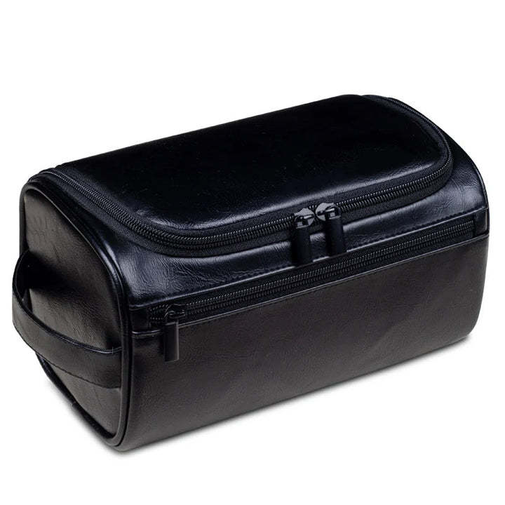 Durable men's travel accessories: a compact toiletry bag with a waterproof interior for essentials.