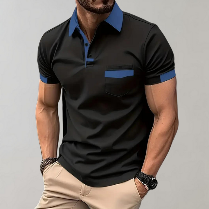 Comfortable Leo men's short sleeve polo shirt, versatile for spring, autumn, and winter layering.