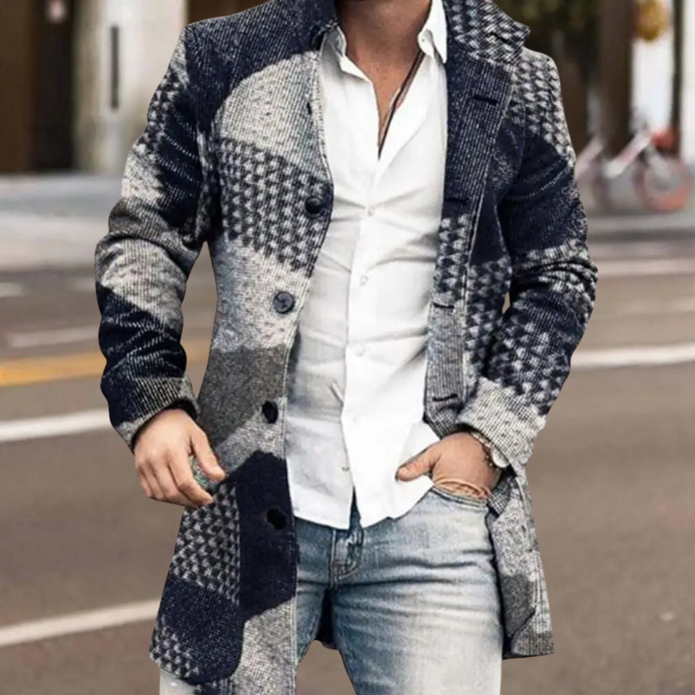 Men's trendy classic fall & winter coat. Versatile long sleeve jacket for smart casual and formal menswear.