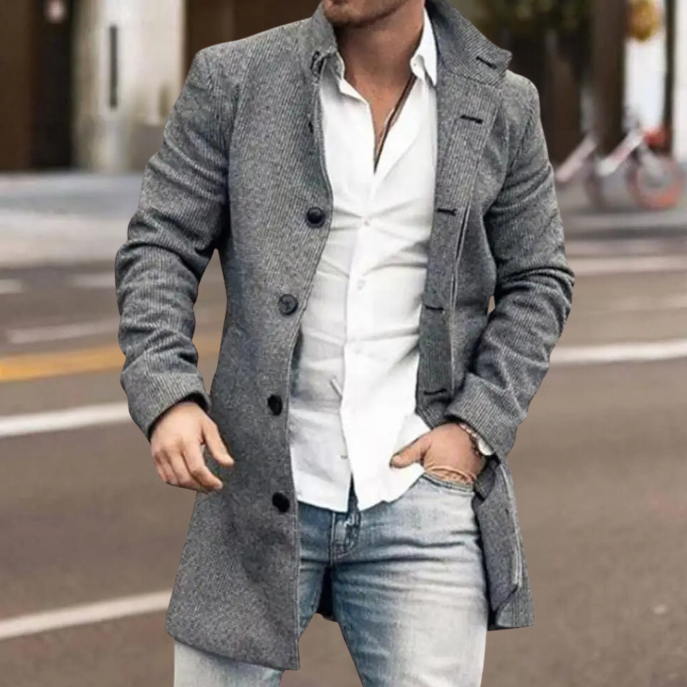 Elegant men's long sleeve classic winter jacket. Trendy fall outerwear for versatile fashion and warmth.
