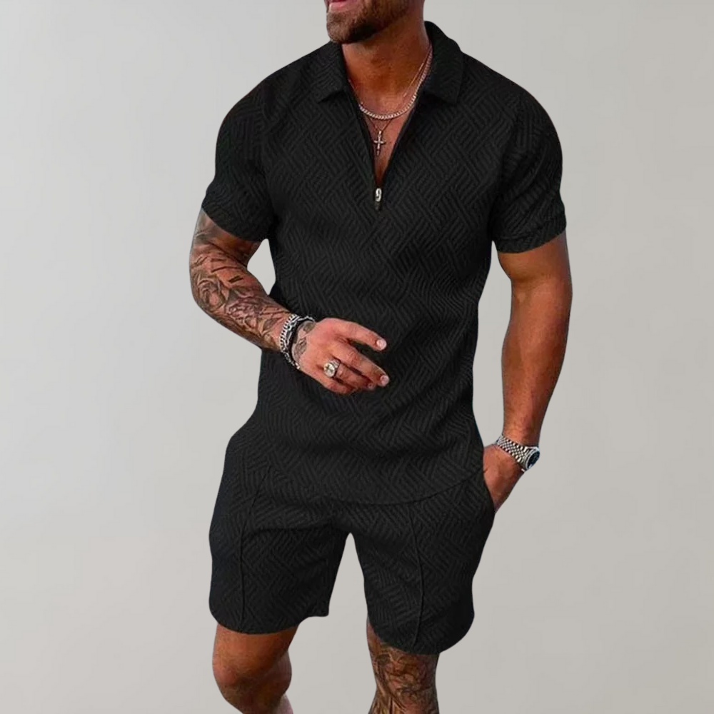 Men's trendy Timo 2-piece summer set with polo shirt & shorts. Perfect for casual wear & leisure.