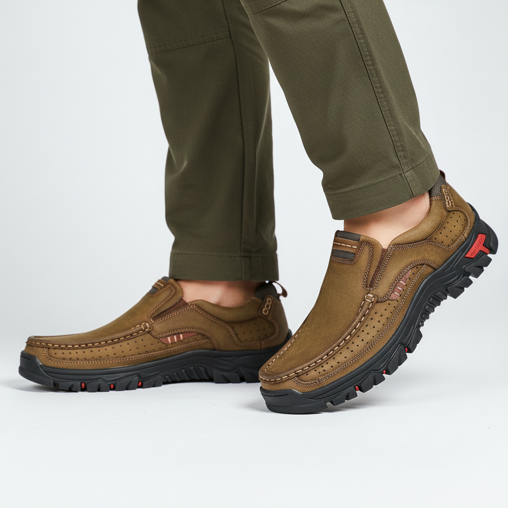 Top view of men's Troy leather comfort hiking shoes, ideal for outdoor walking