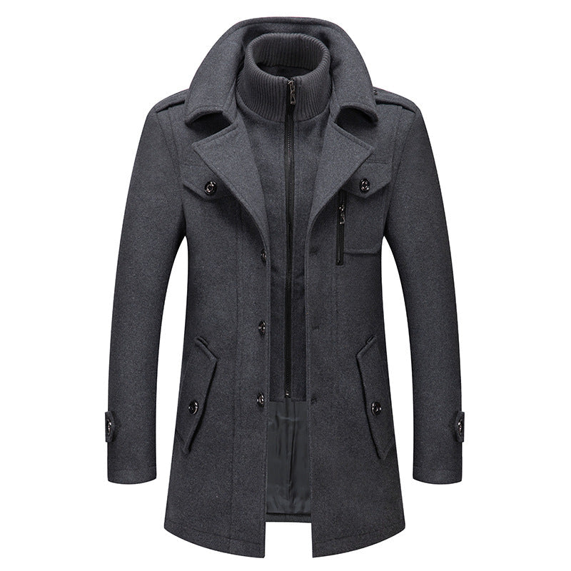 Close-up of men's warm two-piece winter coat, designed for ultimate cold weather protection & sophisticated style.