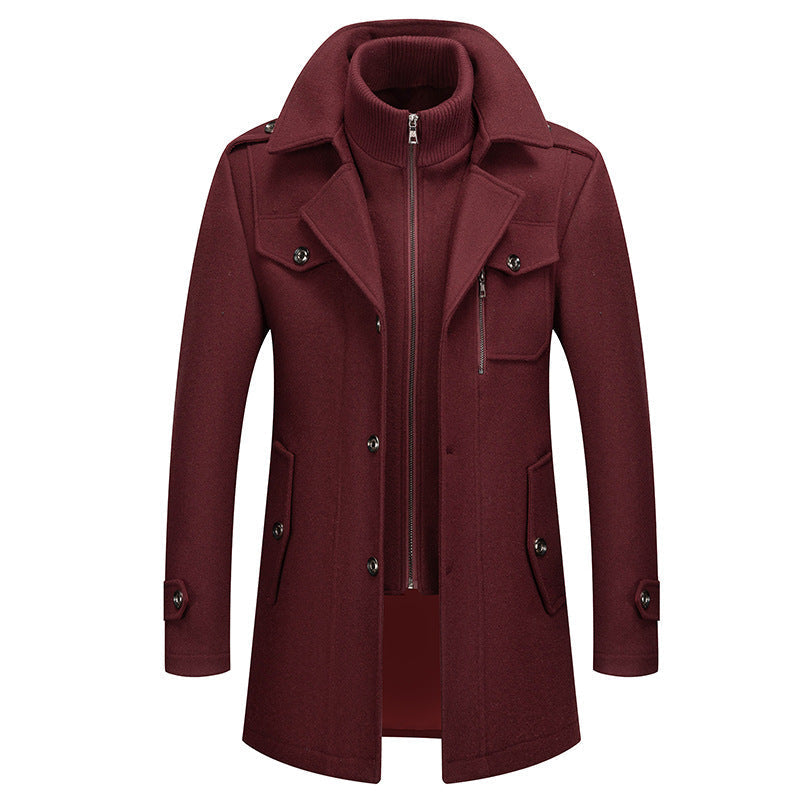 Back view of men's elegant two-piece winter coat, showing sophisticated design and ultimate warmth for cold weather.