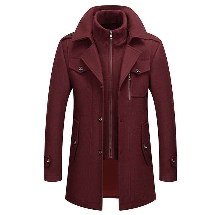 Back view of men's elegant two-piece winter coat, showing sophisticated design and ultimate warmth for cold weather.