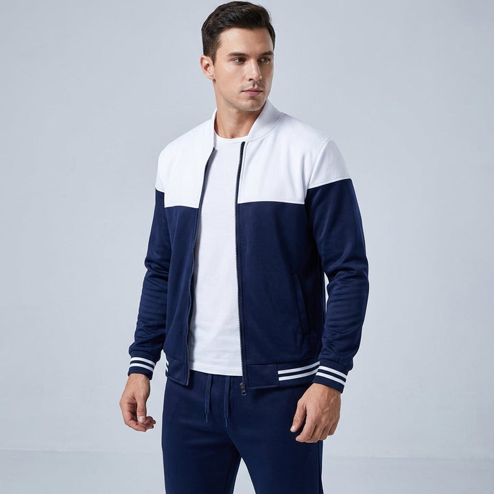 Gilbert men's two-tone tracksuit close-up on jacket and pants, ideal for gymwear and casual