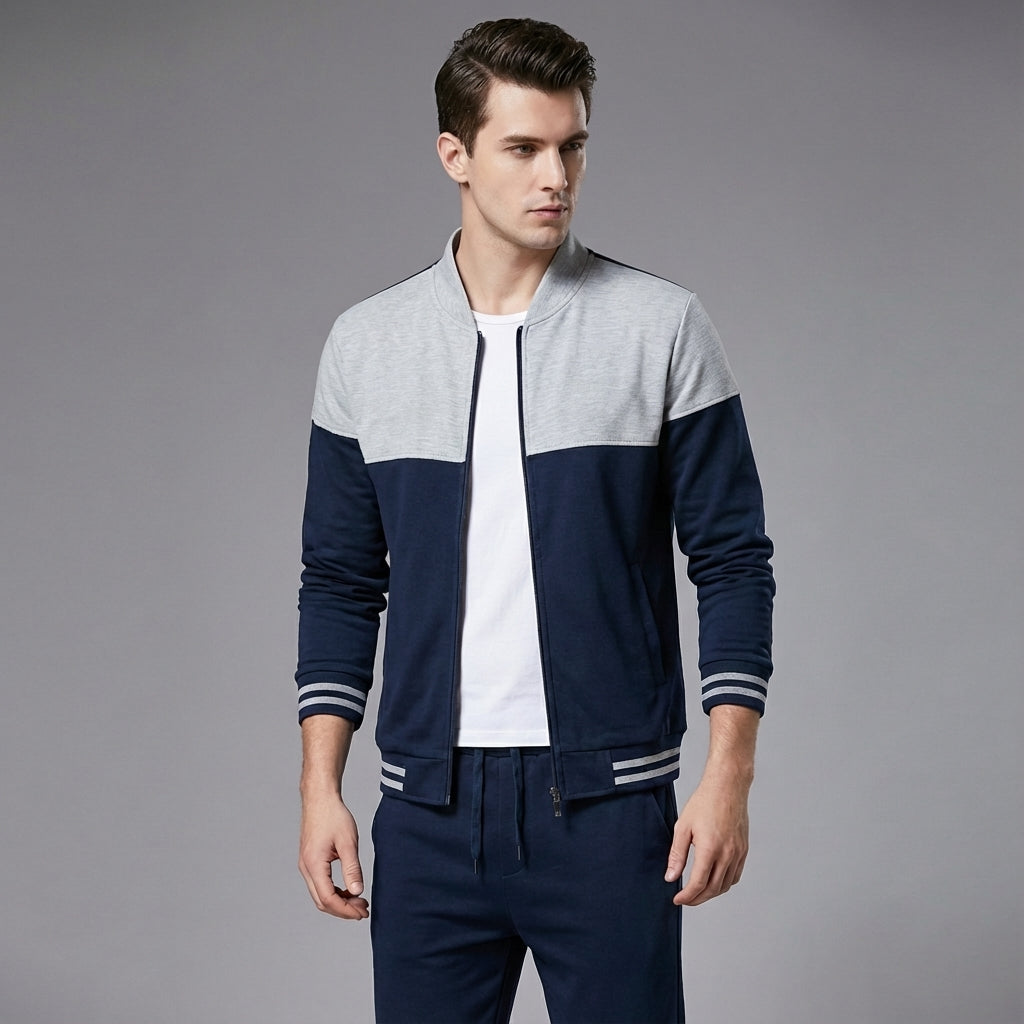 Stylish men's two-tone tracksuit set, modern mensfashion and versatile for casual or gym