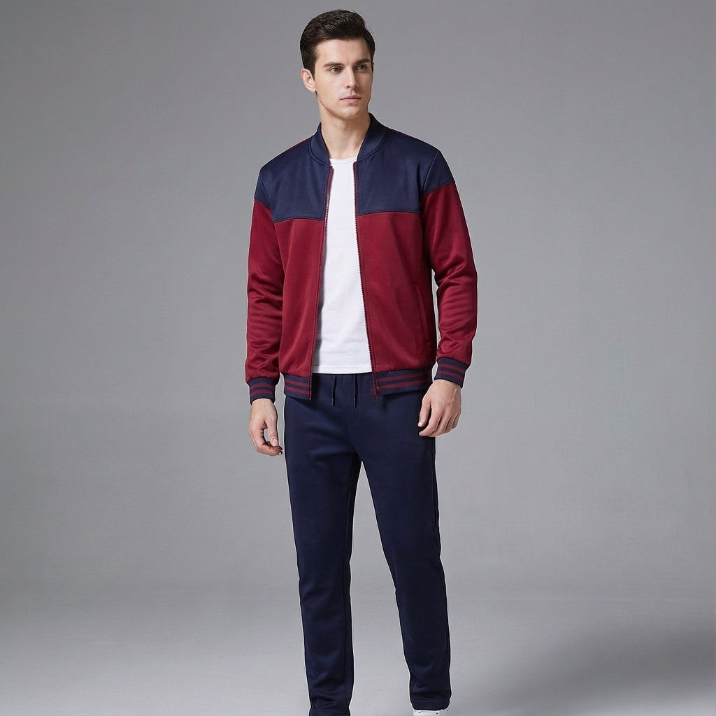 Black and grey two-tone athletic tracksuit for men, featuring a comfortable and durable design