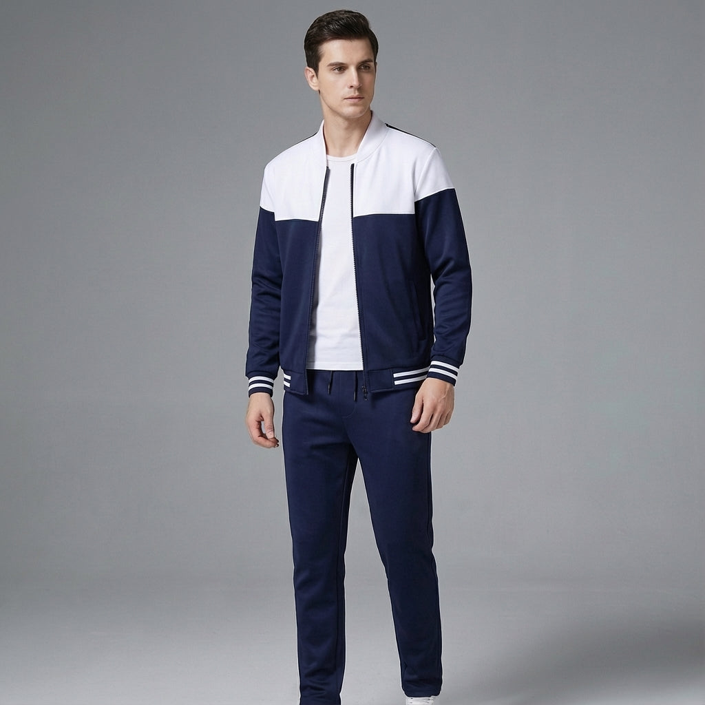 Men's sporty two-tone tracksuit, perfect for active lifestyles, includes jacket and matching pants