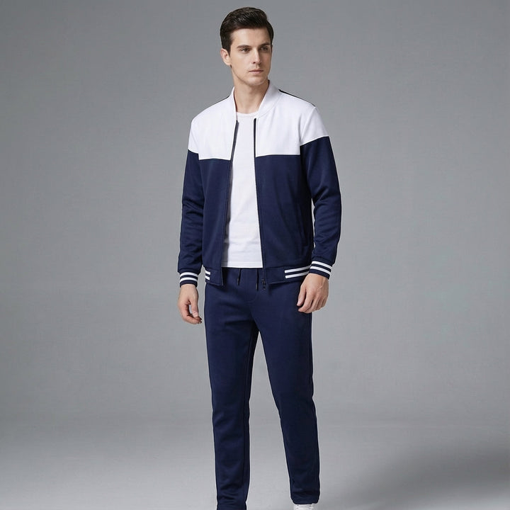 Men's sporty two-tone tracksuit, perfect for active lifestyles, includes jacket and matching pants