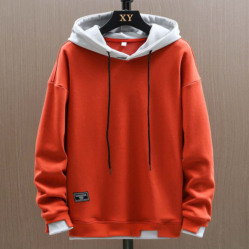 Men's two-tone colorblock hoodie, a modern and comfortable pullover for casual everyday wear.