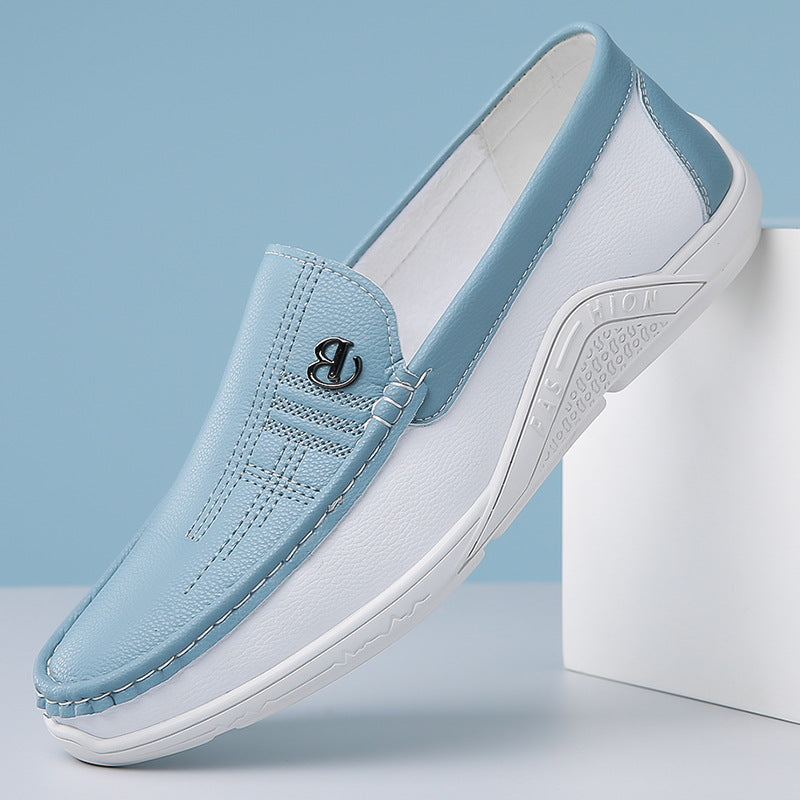 Men's sophisticated two-tone slip-on dress shoes, a comfortable and elegant footwear option.