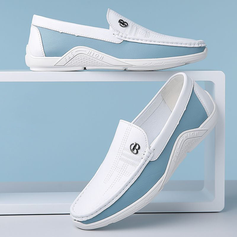 Comfortable men's two-tone slip-on dress shoes, offering sophisticated footwear for men.