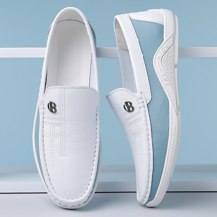 Elegant men's two-tone slip-on loafers, a modern and versatile addition to men's fashion.
