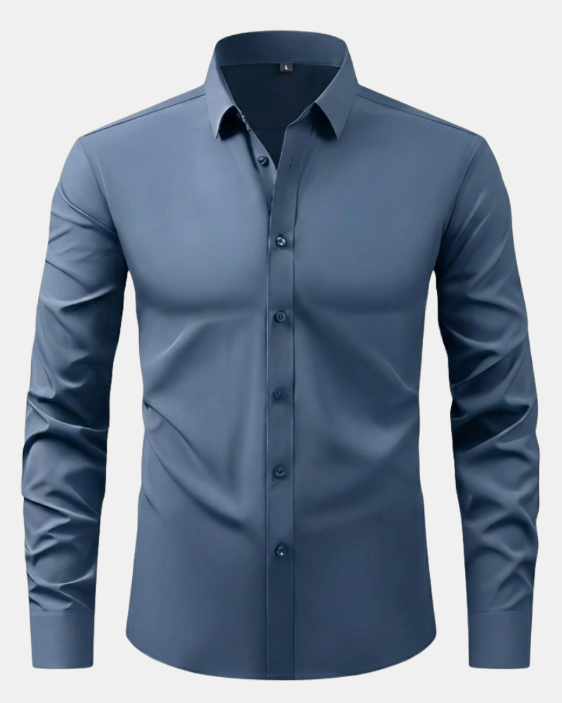 Sophisticated men's stretch dress shirt, ideal for professional meetings and comfortable office environments.