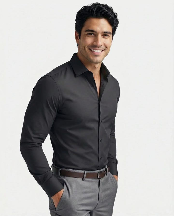 Modern fit men's dress shirt with ultimate stretch, perfect for active professionals.
