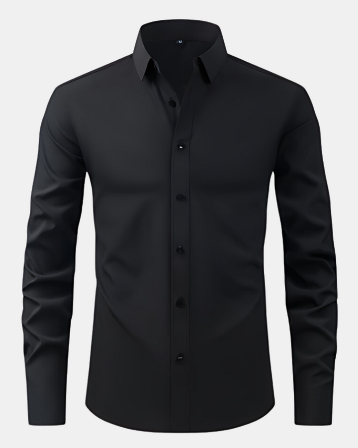 Business casual men's dress shirt, combining stretch comfort with a polished, crisp appearance.