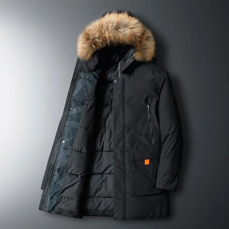 Durable men's winter jacket, ultimate parka for extreme cold. Insulated, warm outerwear for outdoor adventure.