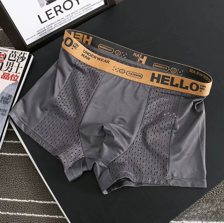 Quick-dry men's mesh boxer briefs, ideal for athletic performance, comfort, and activewear.