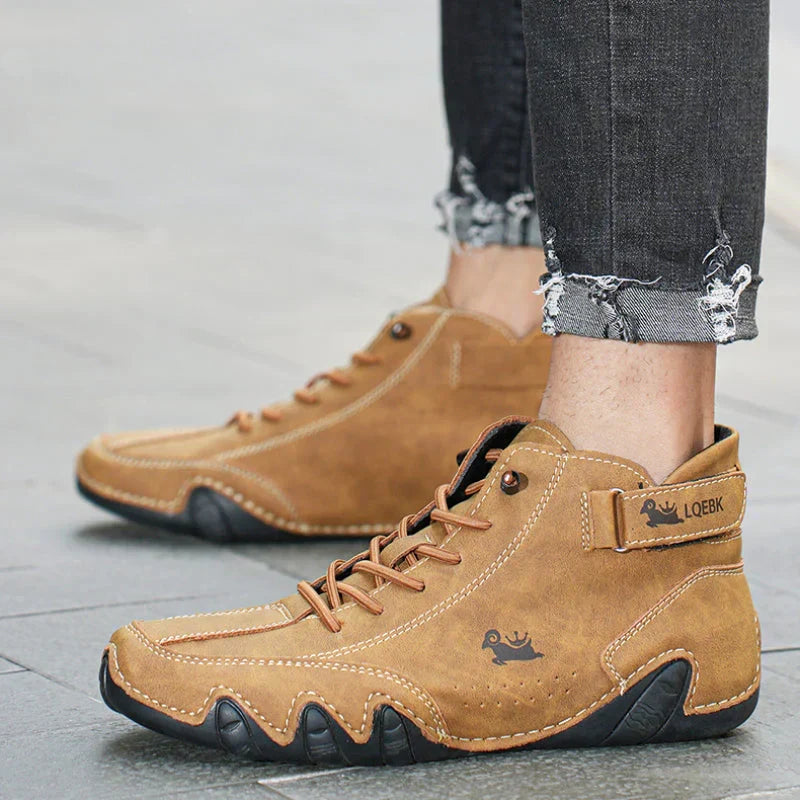 Barefoot feel men's walking shoes featuring ultra-flexible sole, non-slip design, and lace-up closure for comfort.