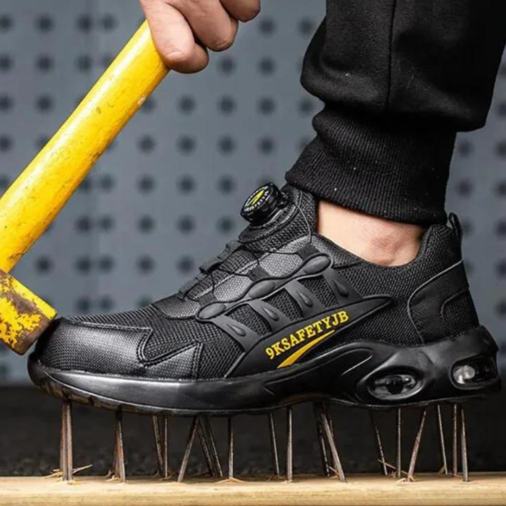 Men's ultra-comfort safety shoes with steel toe protection, slip-resistant sole, and orthopedic support.