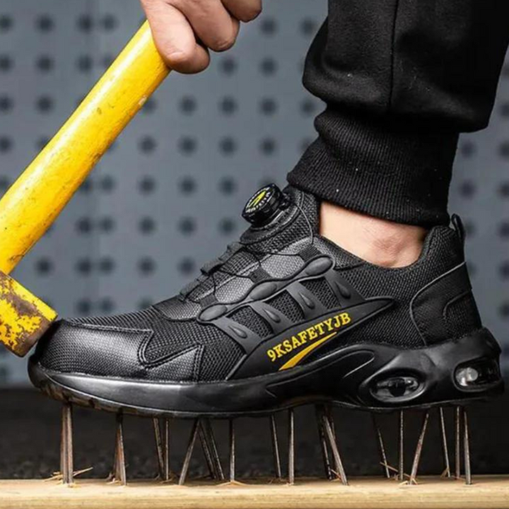 Men's ultra-comfort safety shoes with steel toe protection, slip-resistant sole, and orthopedic support.