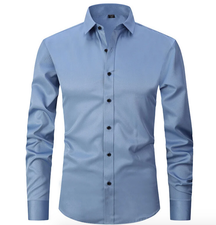Men's comfortable long sleeve stretch shirt, suitable for formal, casual, & business casual outfits.