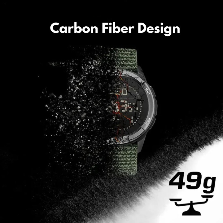 Ultra-light men's carbon fiber adventure watch, waterproof, durable, hypoallergenic sports digital watch.