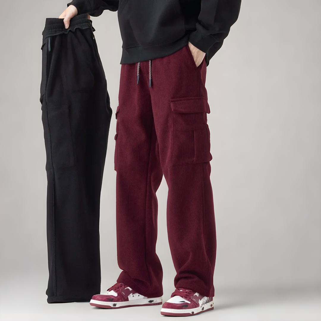 Relaxed fit men's cargo sweatpants in ultra-soft, stretch fabric with convenient pockets for everyday casual comfort.
