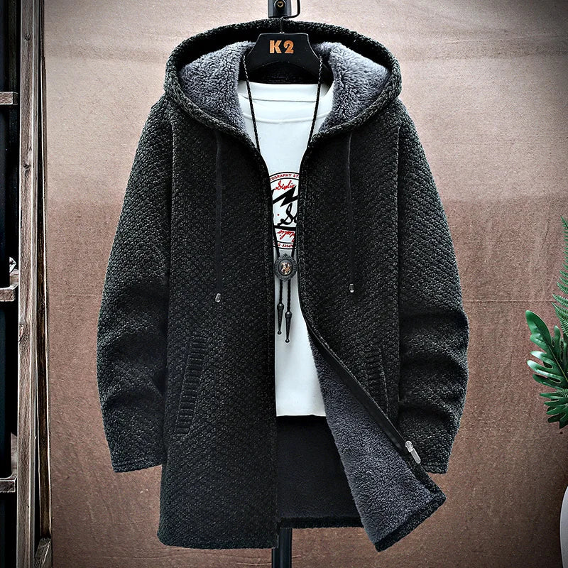 Warm & comfortable men's full-zip hoodie with a modern fit, ideal for casual outfits.